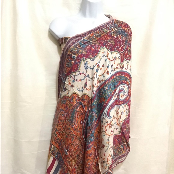 Viscose cotton colorful paisley printed stole - Picture 4 of 7